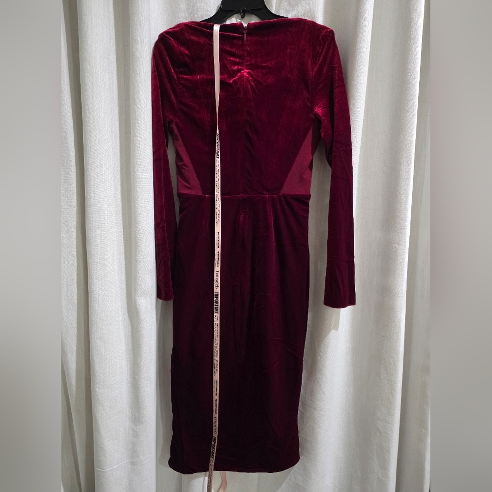 House Of CB Solaine wine red‎ velvet corset dress Long Sleeve Midi S NWT - Picture 7 of 8